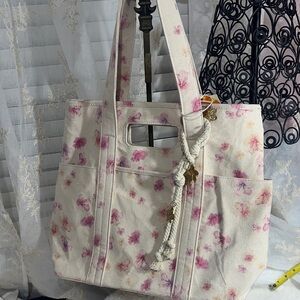 C&C California floral canvas tote and handle bag with bag charm